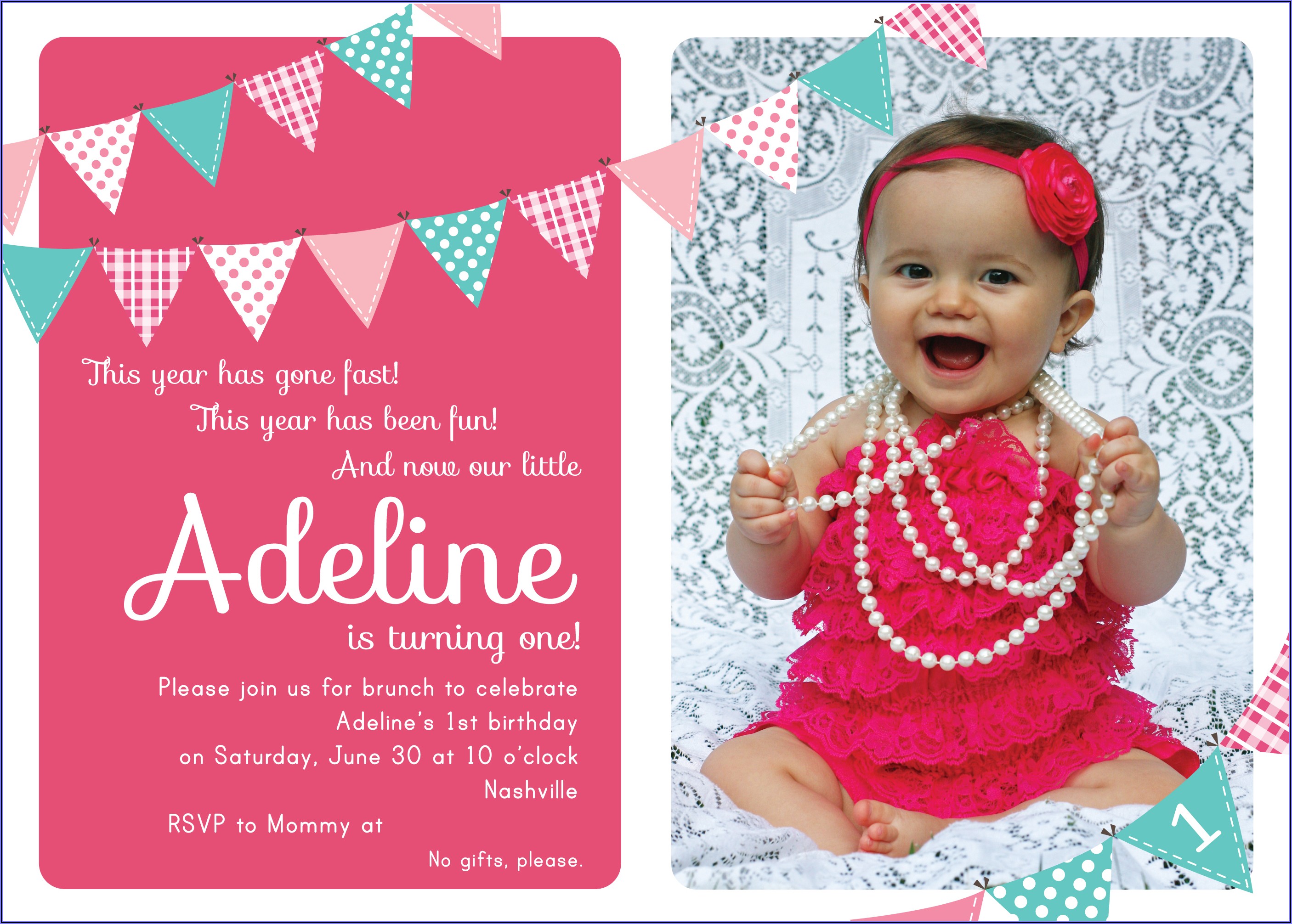 1st Baby Girl Birthday Invitation Card