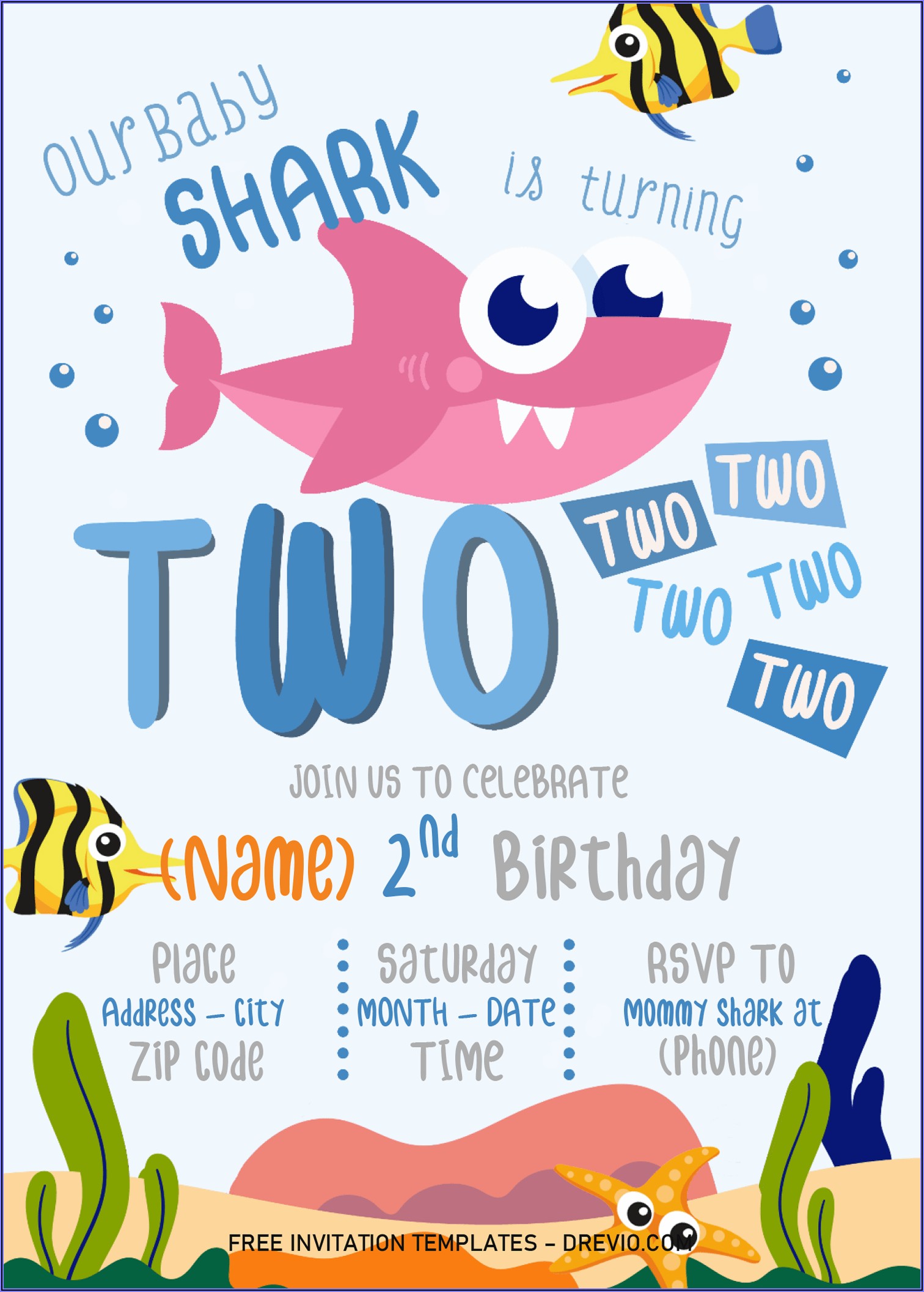 Baby Shark Birthday Invitation Message