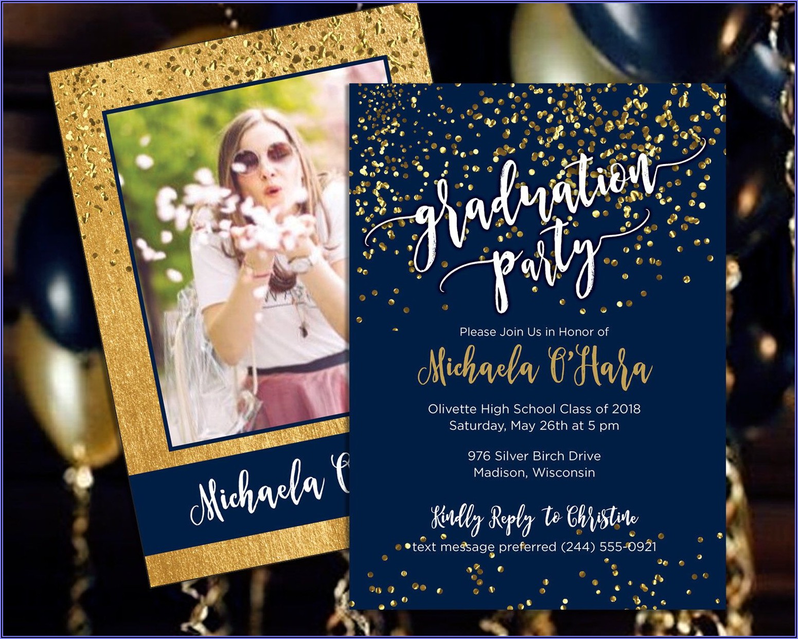Blue And Gold Graduation Party Invitations