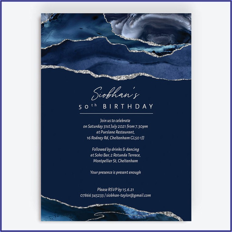 Blue And Silver 50th Birthday Invitations