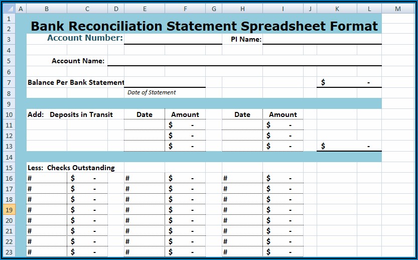 Checking Account Reconciliation Form Excel