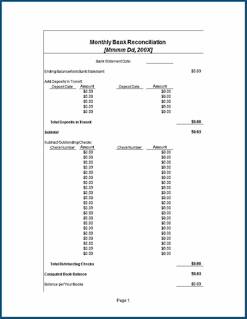 Checking Account Reconciliation Spreadsheet