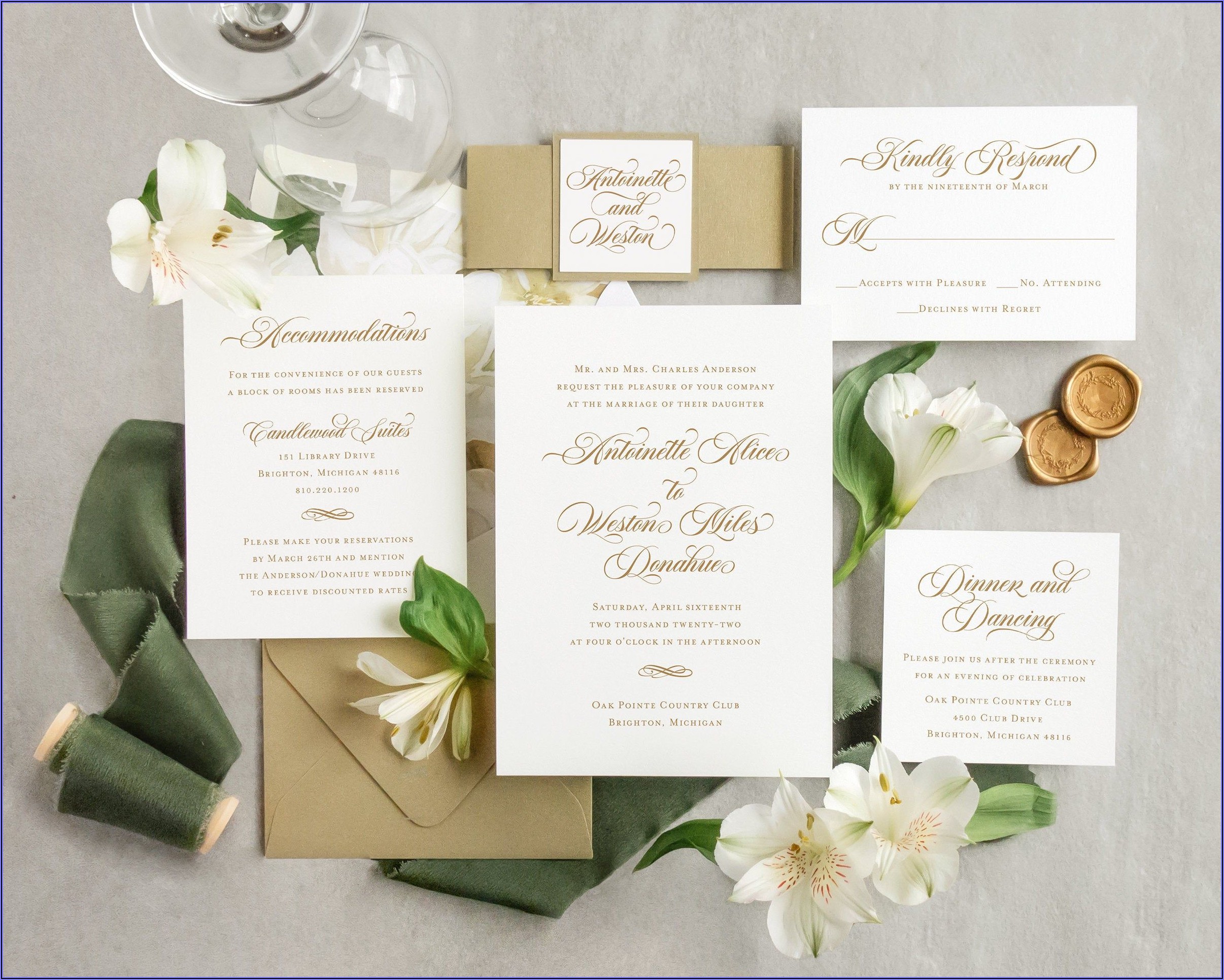Elegant Gold Wedding Invitation Set
