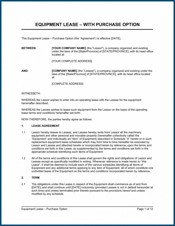 Equipment Lease Agreement Format
