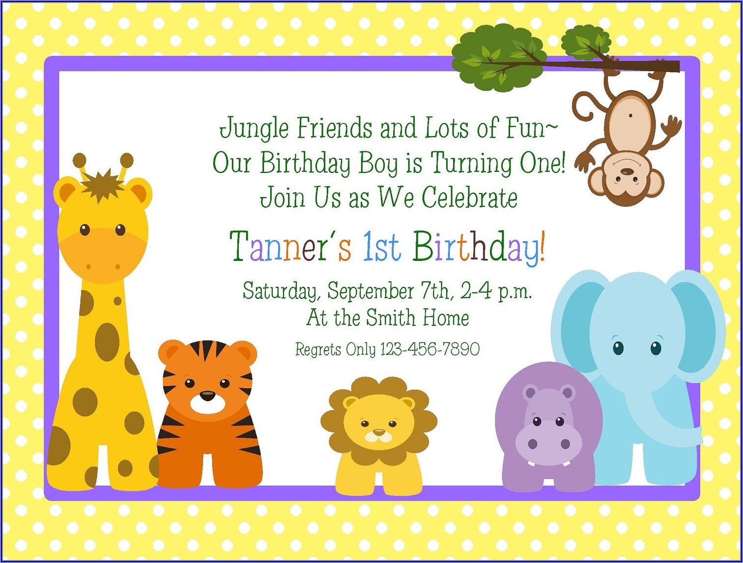 First Birthday Invitation Wording Jungle Theme
