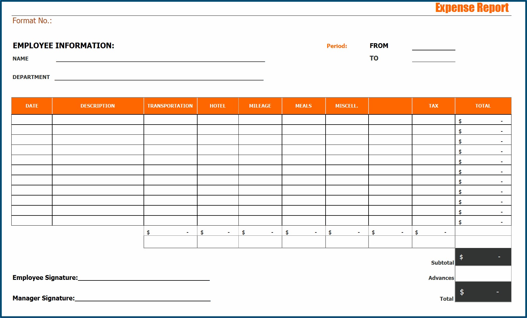Free Blank Expense Report Forms