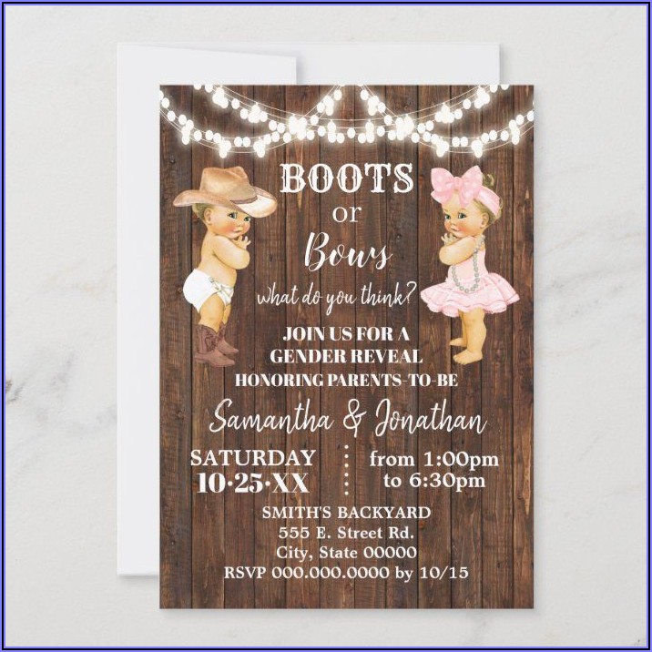 Free Boots Or Bows Gender Reveal Invitations