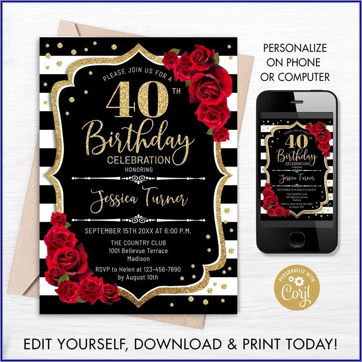 Free Digital 40th Birthday Invitations