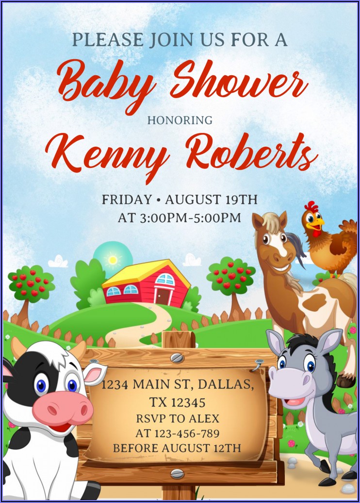 Free Farm Animal Baby Shower Invitation Templates