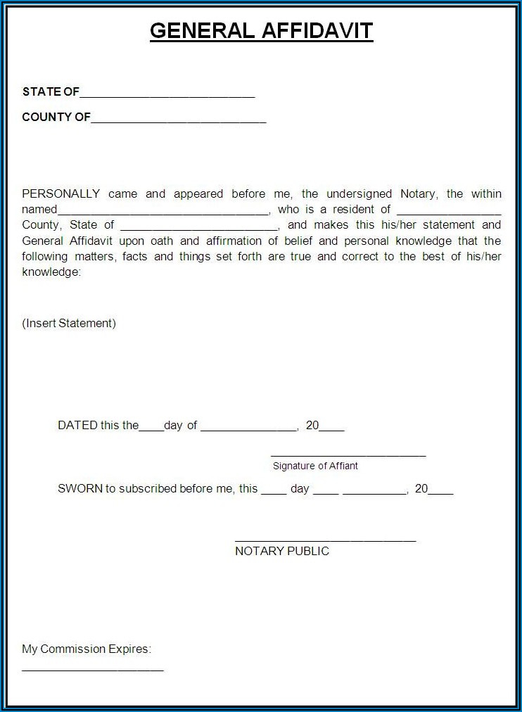 Free General Affidavit Form Florida