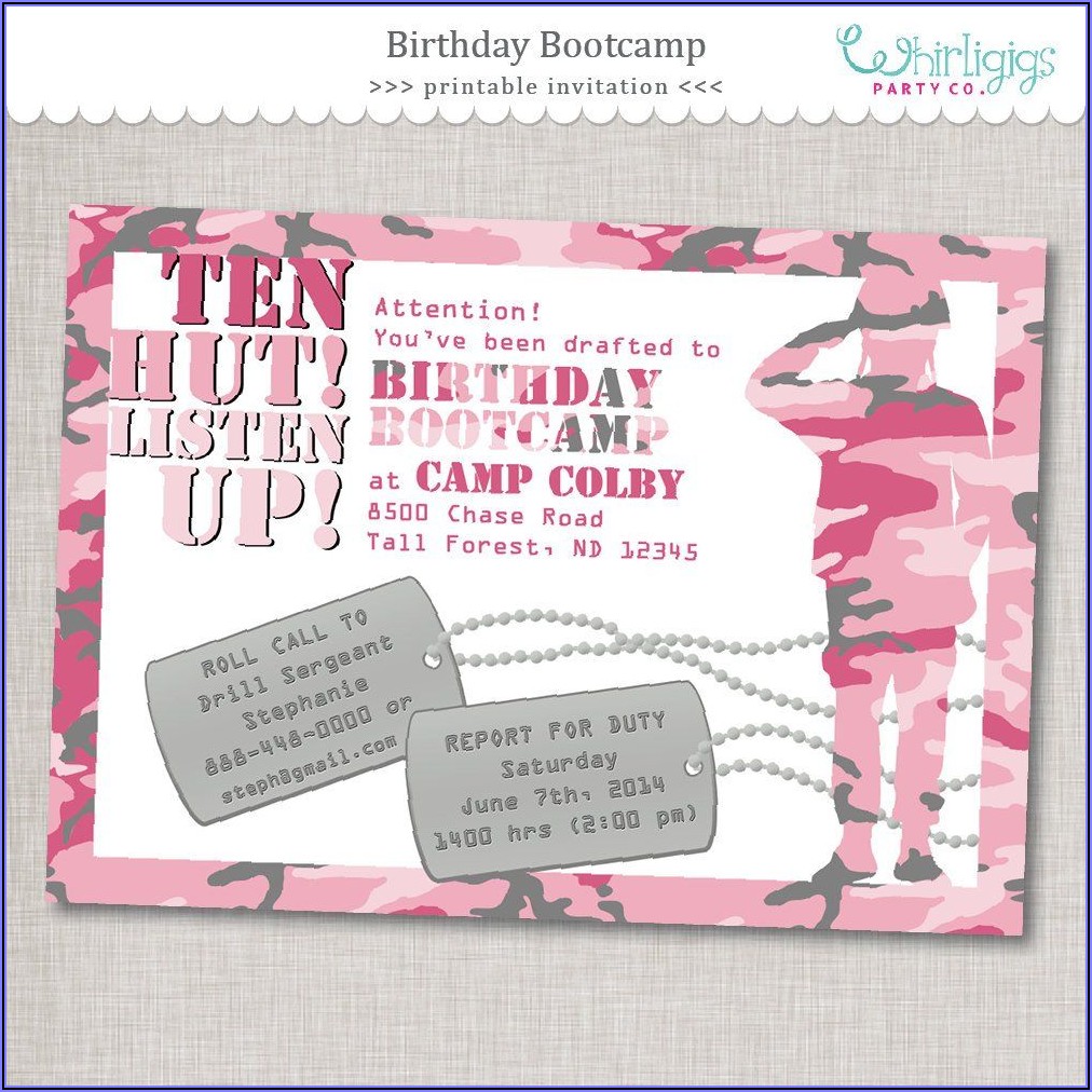 Free Pink Camo Birthday Invitations
