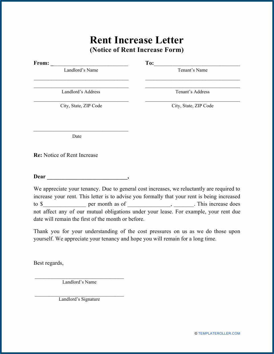 Free Printable Rent Increase Forms