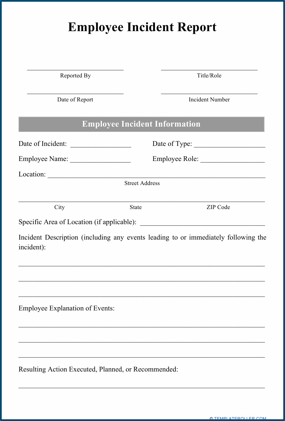 Free Sample Incident Report Form Templates