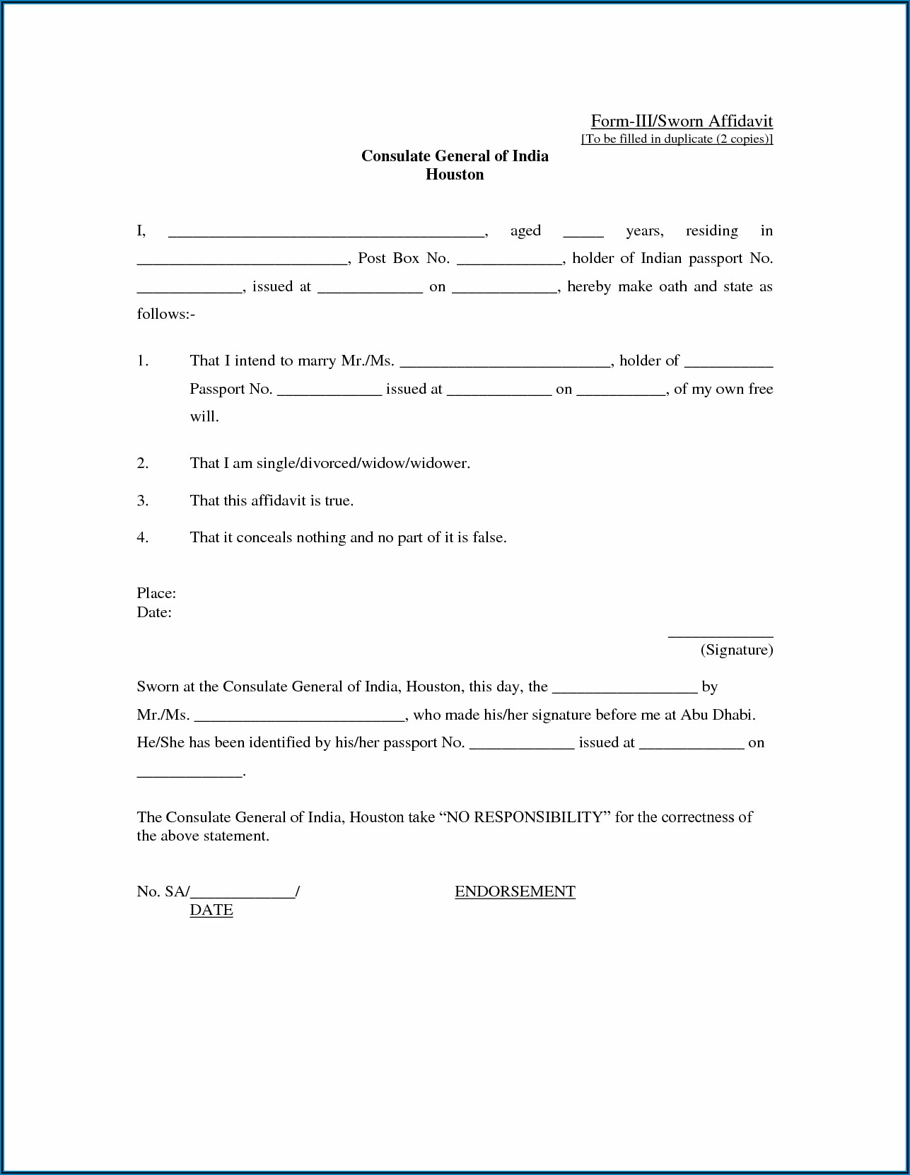 Illinois General Affidavit Form Free