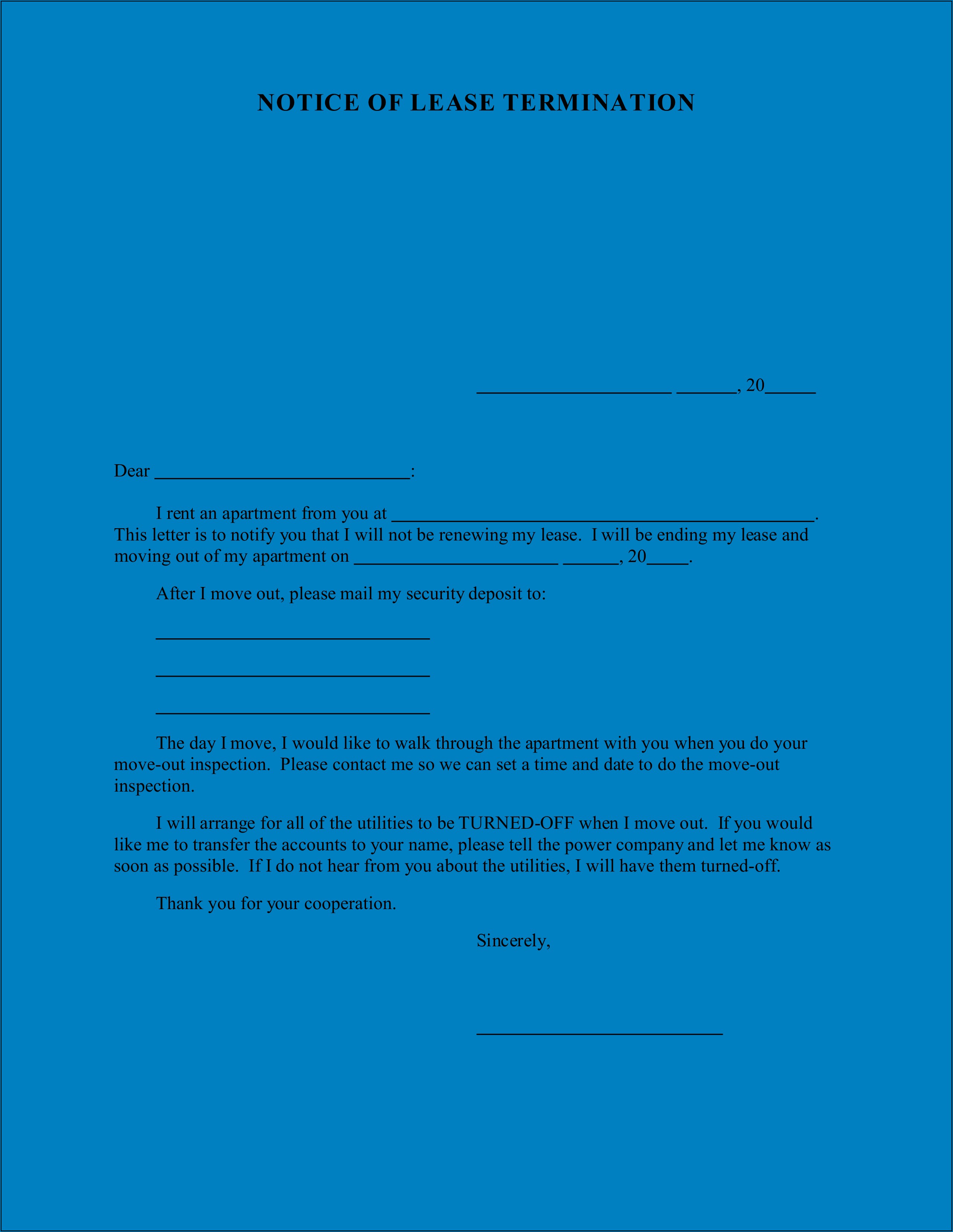 Letter Format For Termination Of Rental Agreement