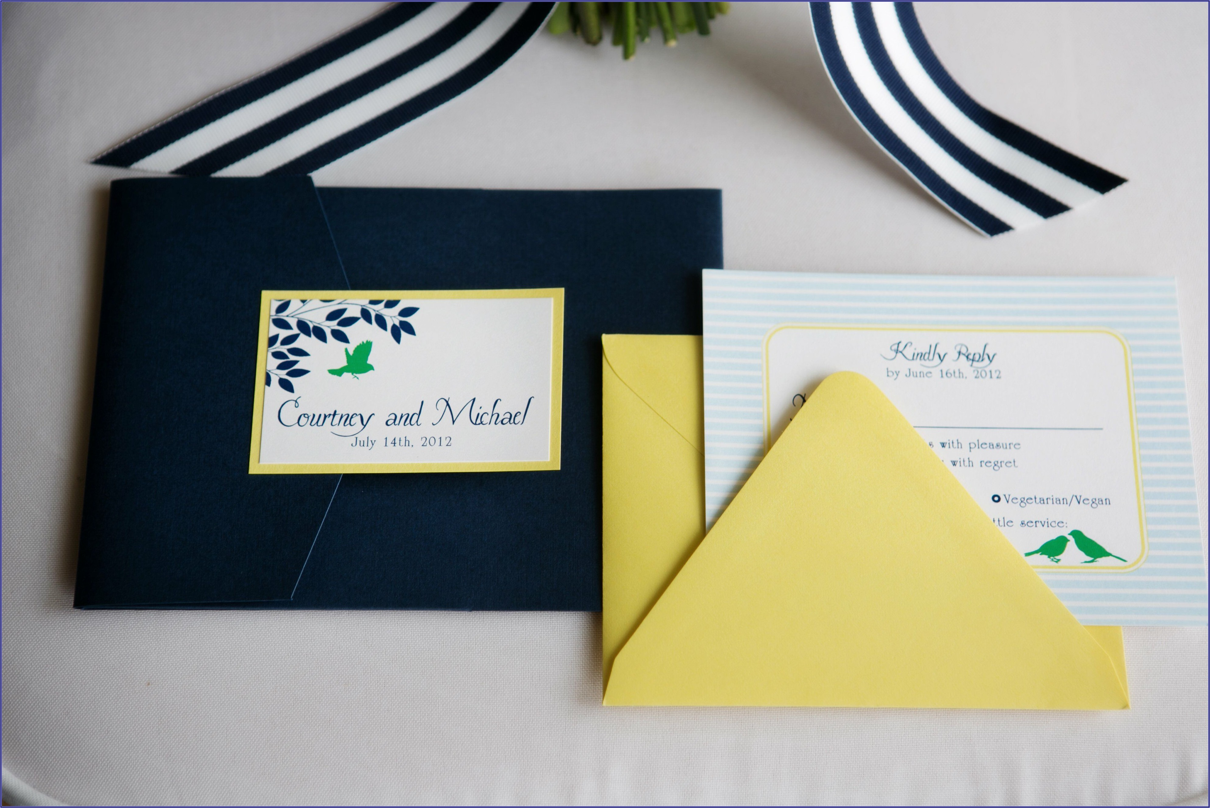 Navy And Yellow Wedding Invitations