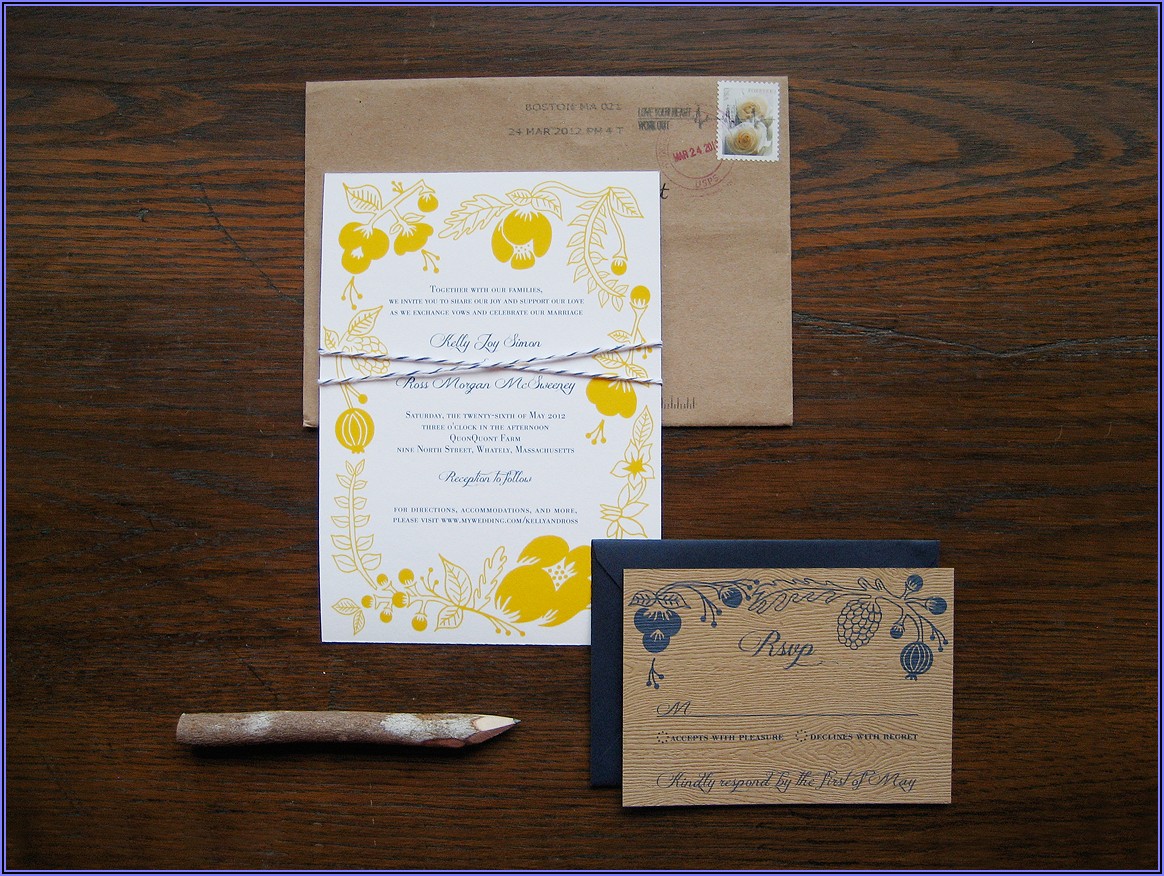 Navy Blue And Yellow Wedding Invitations