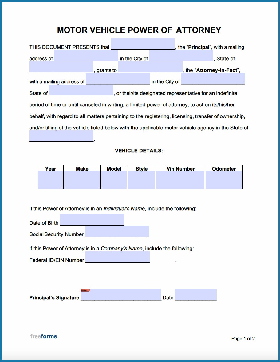 Power Of Attorney Form For Car Title Transfer Florida