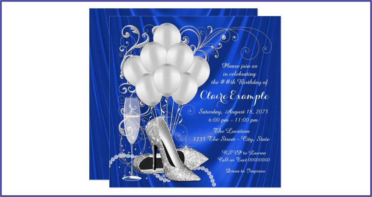 Royal Blue And Silver Birthday Invitations