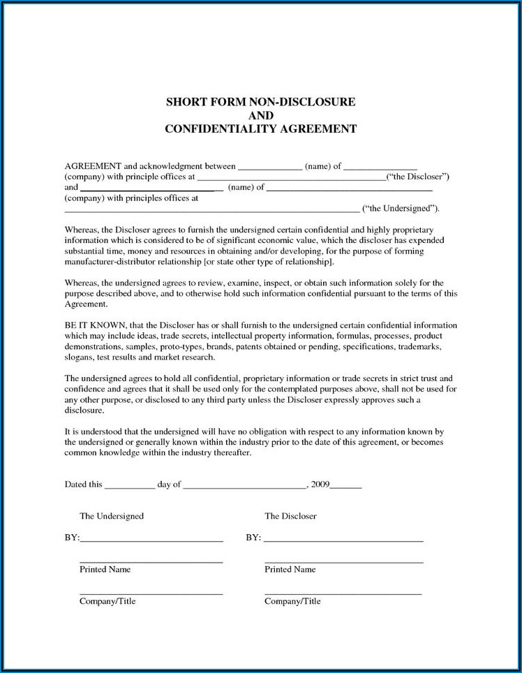 Simple Confidentiality Agreement Template Word Nz