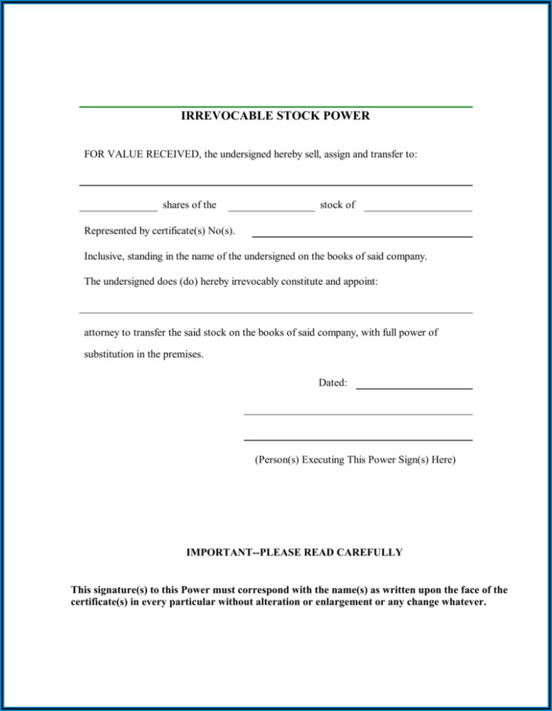 Stock Transfer Form Signed Under Power Of Attorney