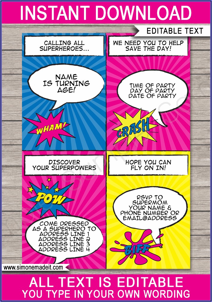 Superhero Themed Birthday Invitation Wording