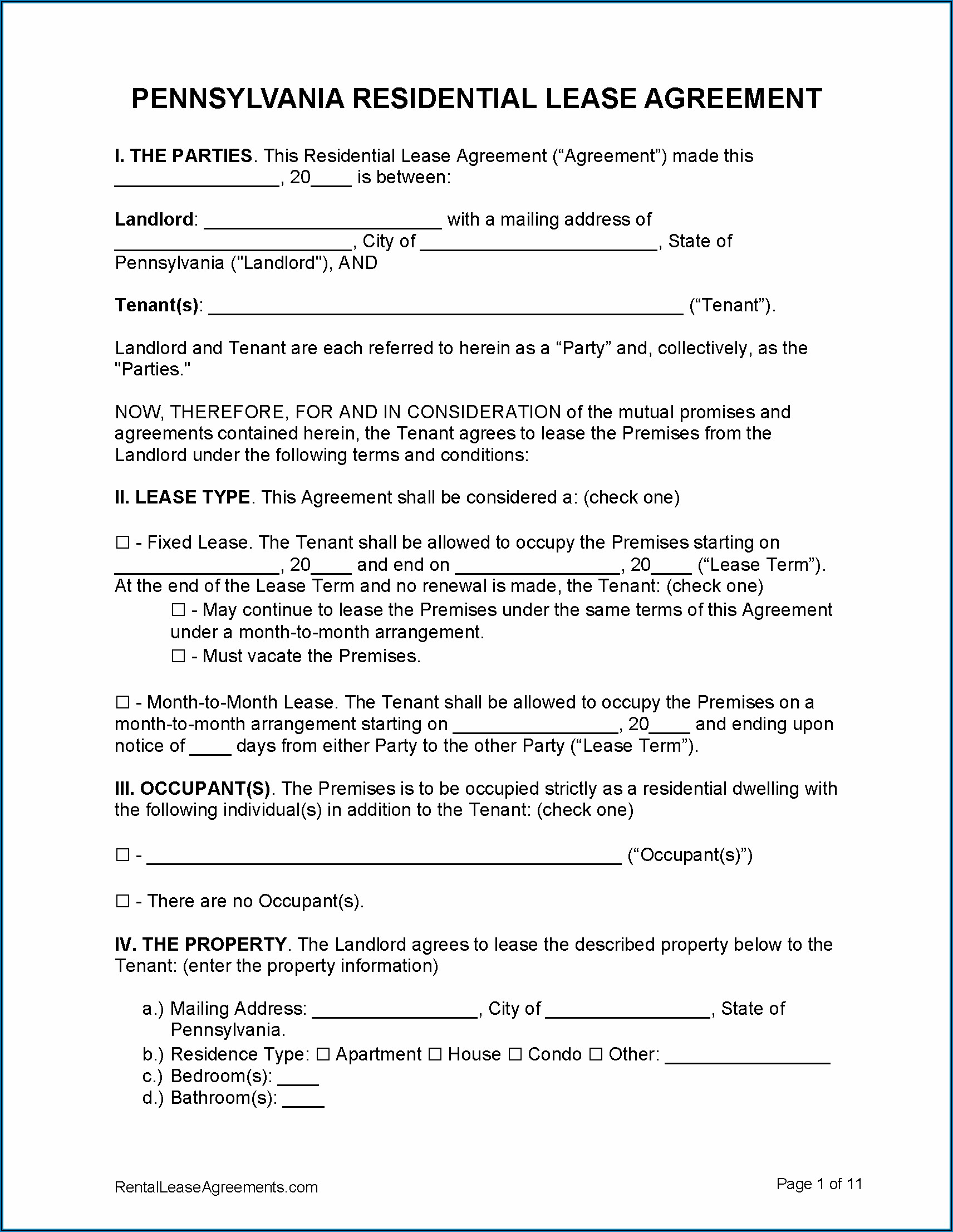 Tenant Rental Application Form Pa