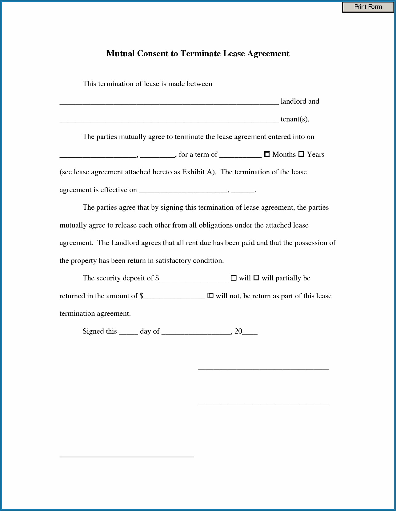 Termination Of Rental Lease Form