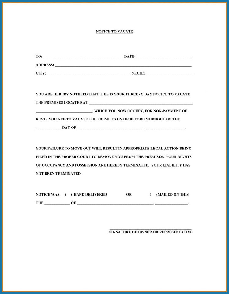 Texas Notice To Vacate Form