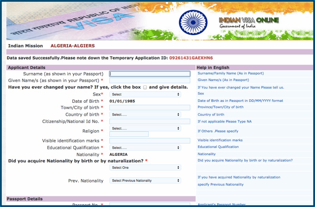 Application Form For Indian Visa From Uk