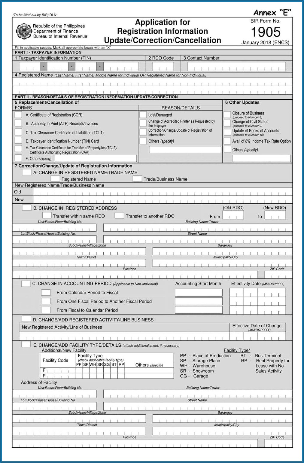 Bureau Of Internal Revenue Form 1905