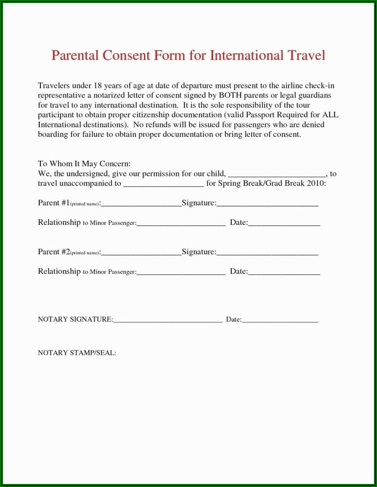 Child Travel Consent Form Template