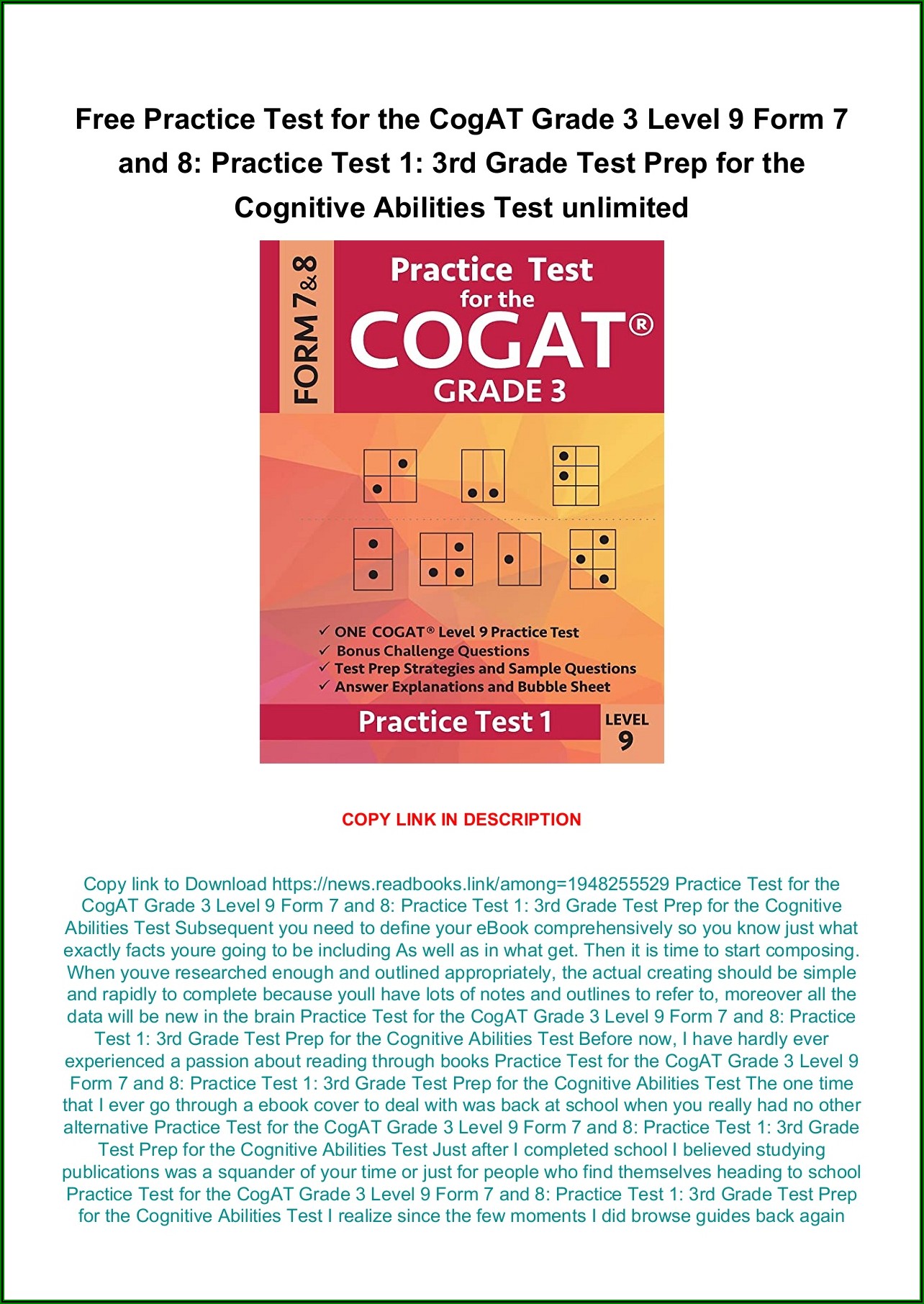 Cogat Form 7 Practice Test Free
