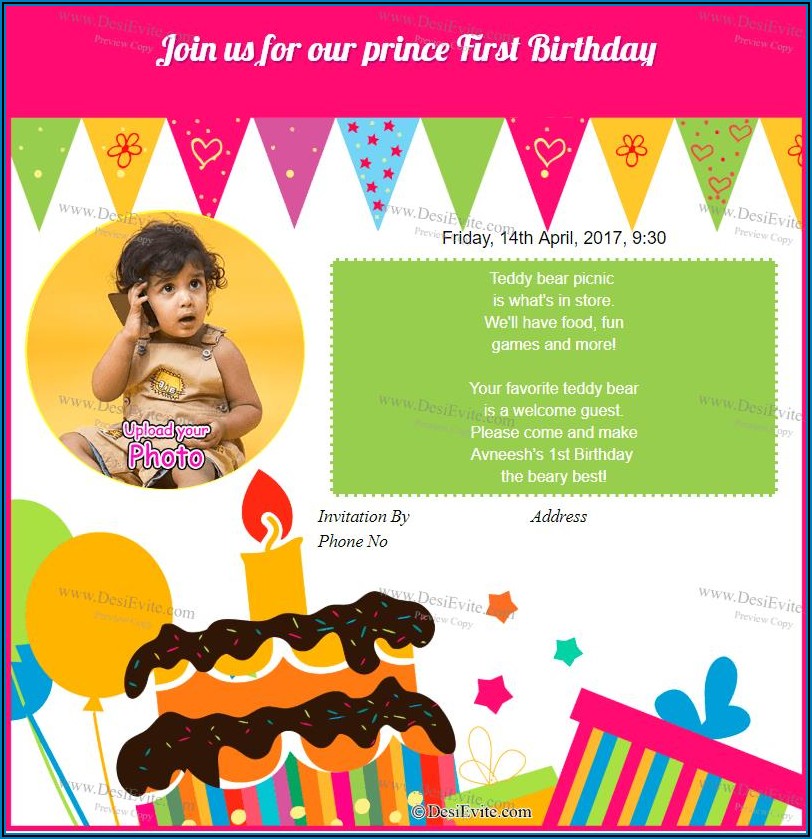 Create 1st Birthday Invitation Card Online Free