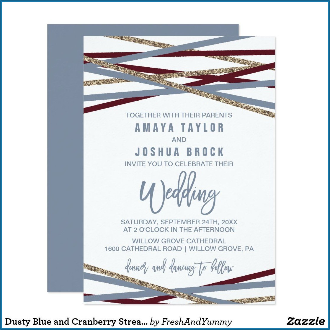 Dusty Blue And Cranberry Wedding Invitations