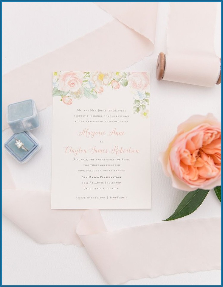 Dusty Blue And Peach Wedding Invitations