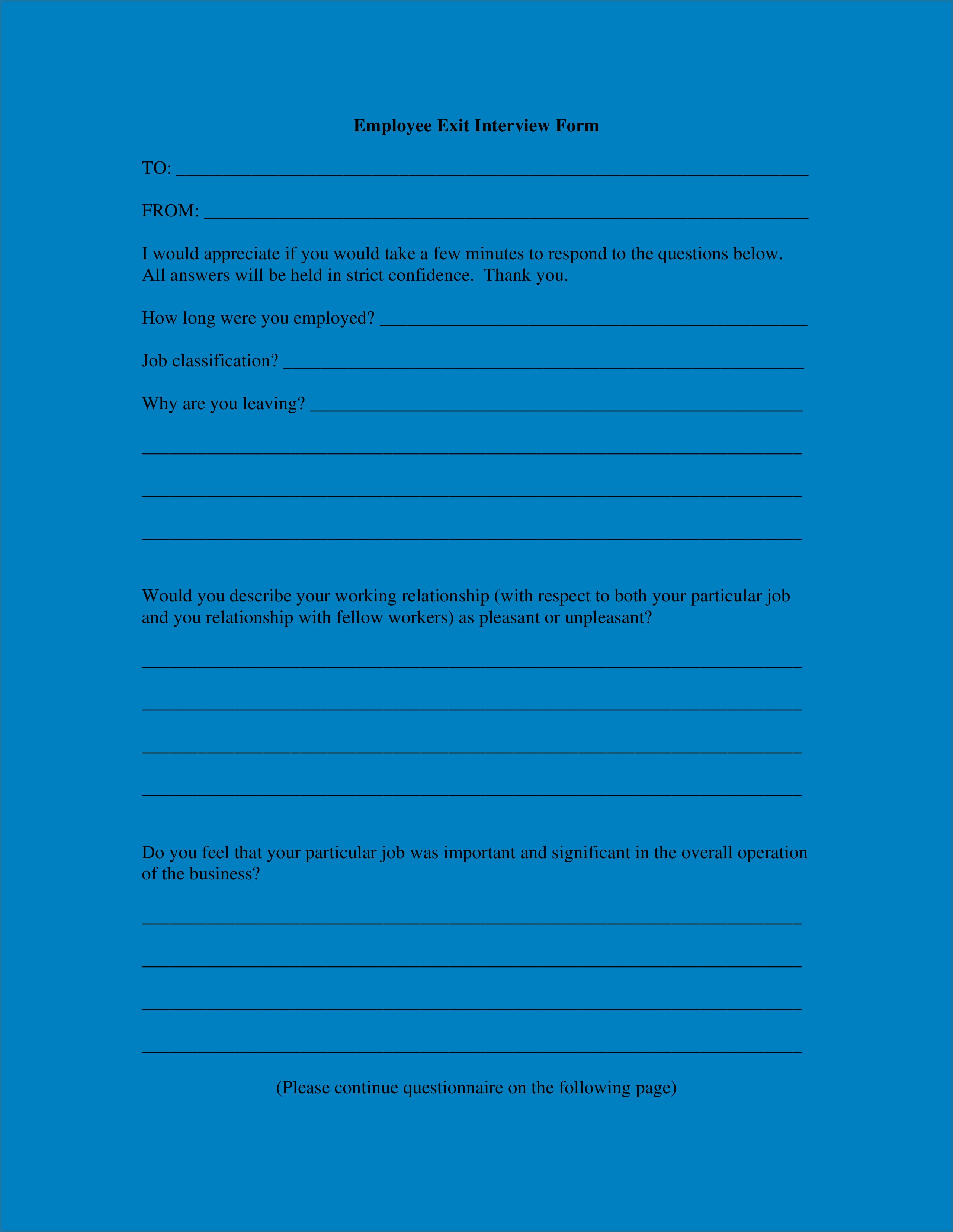 Example Of Exit Interview Form