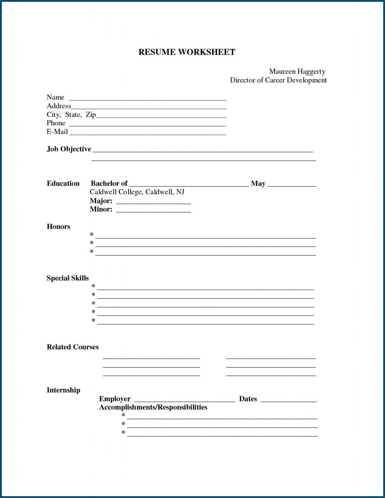 Free Blank Resume Form