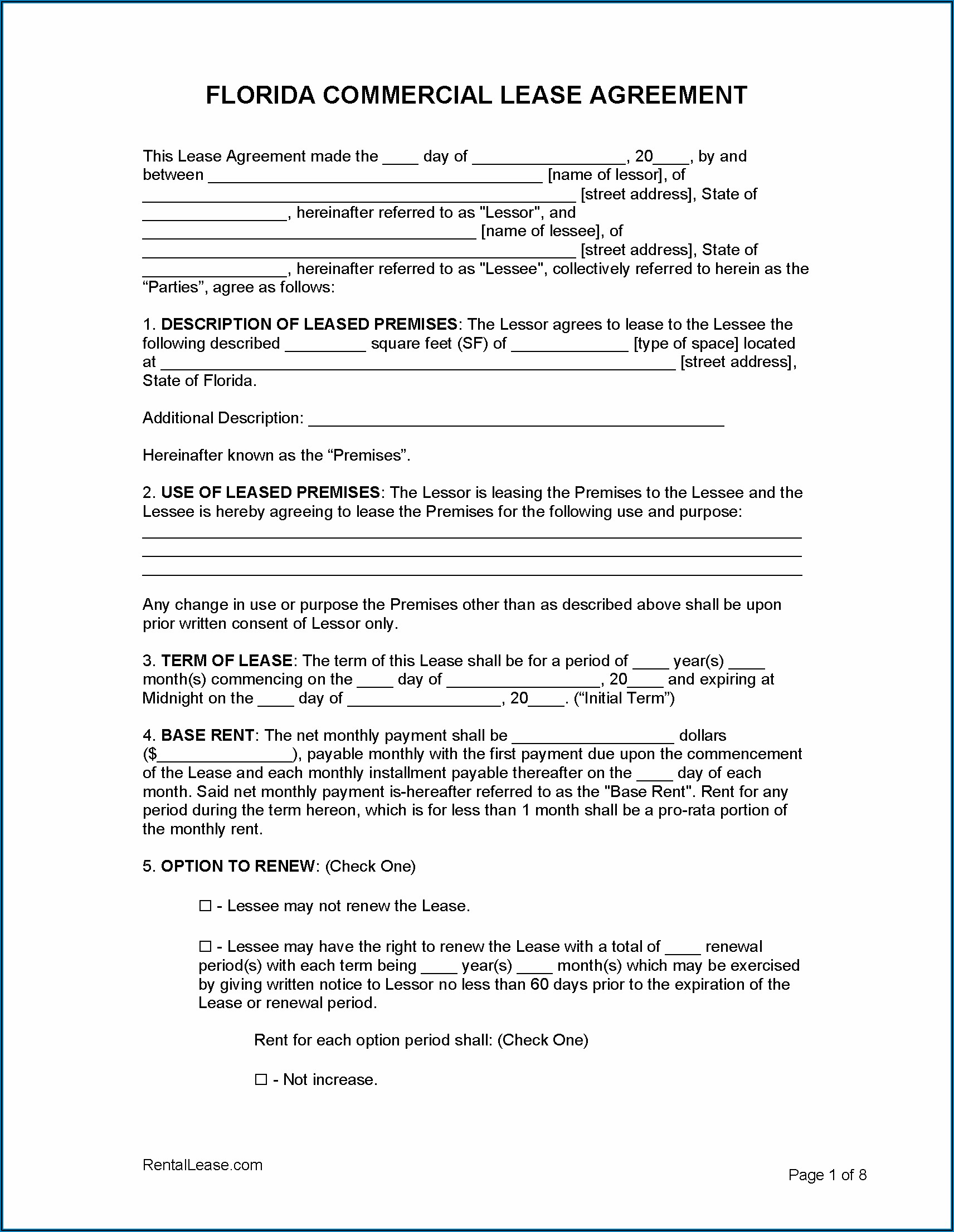 Free Florida Commercial Lease Agreement Pdf