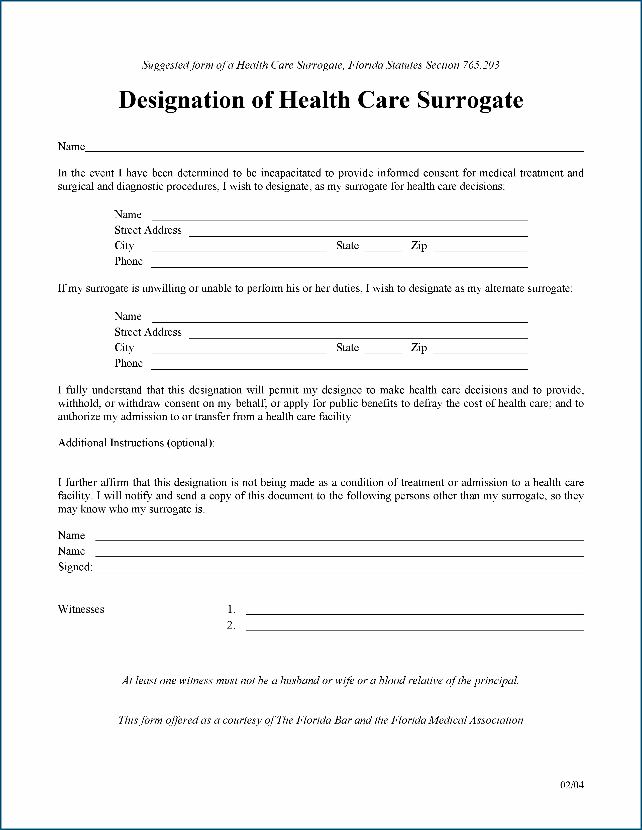 Free Health Care Power Of Attorney Form Florida