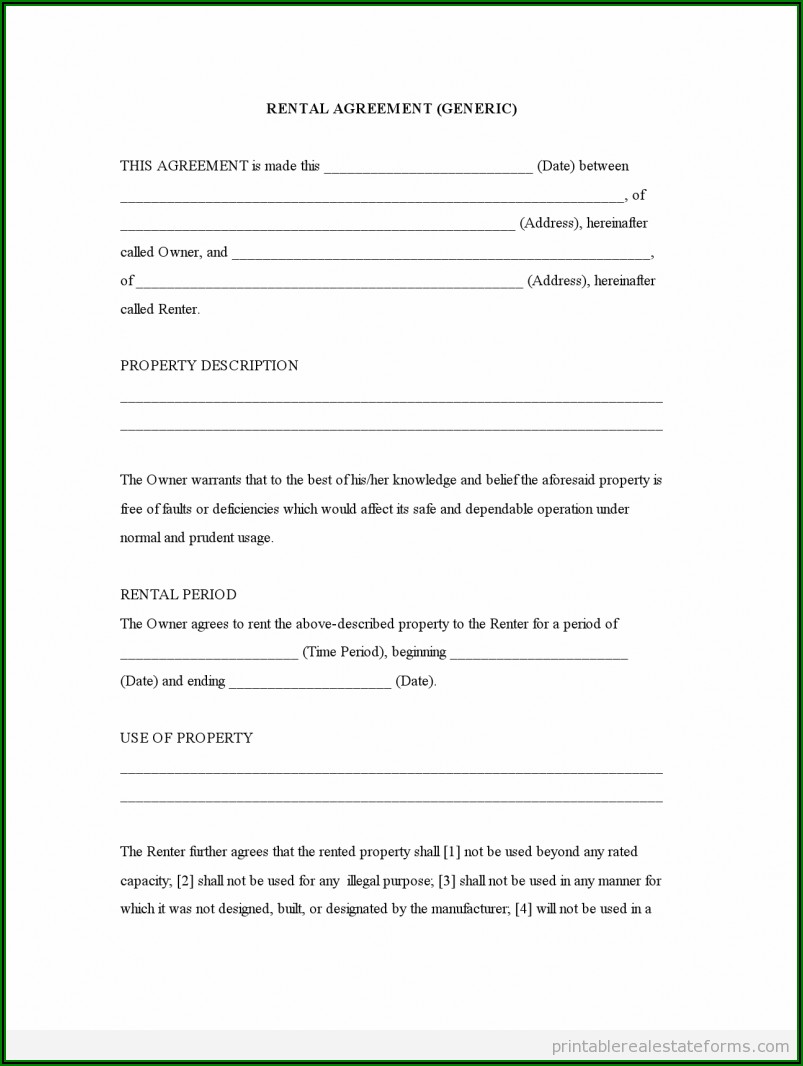 Free Rental Agreement Template Printable