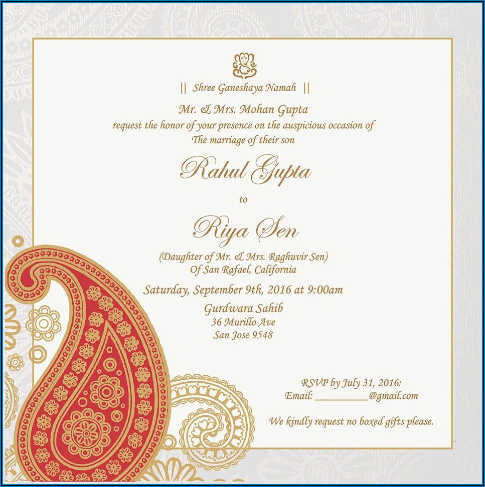 Hindu Wedding Reception Invitation Wording Samples