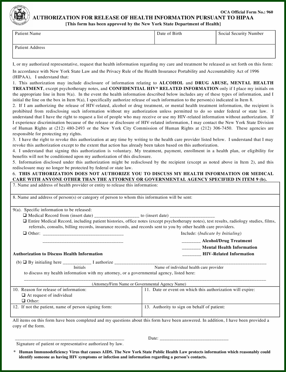 Hipaa Compliance Medical Records Release Form