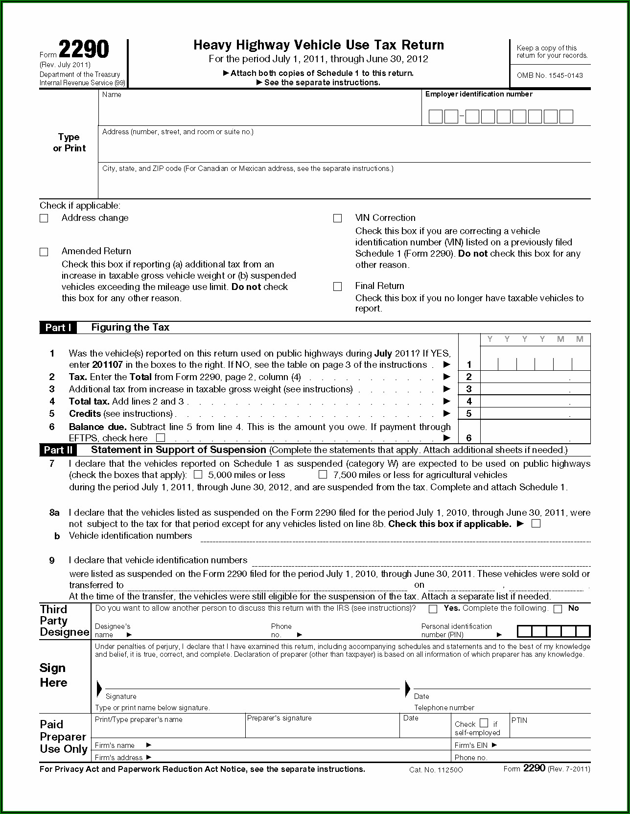 Irs Form 2290 Schedule 1 Instructions