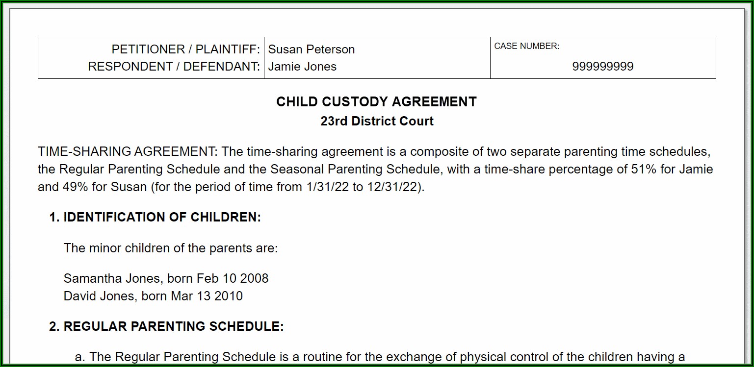 Legal Forms For Child Custody