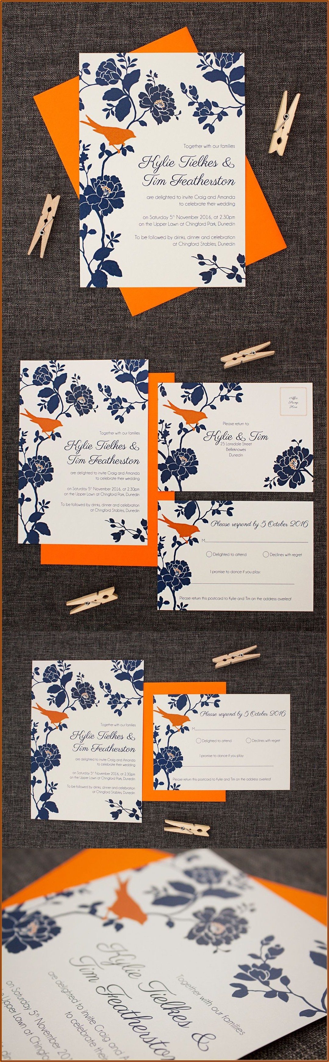 Navy Blue And Orange Wedding Invitations