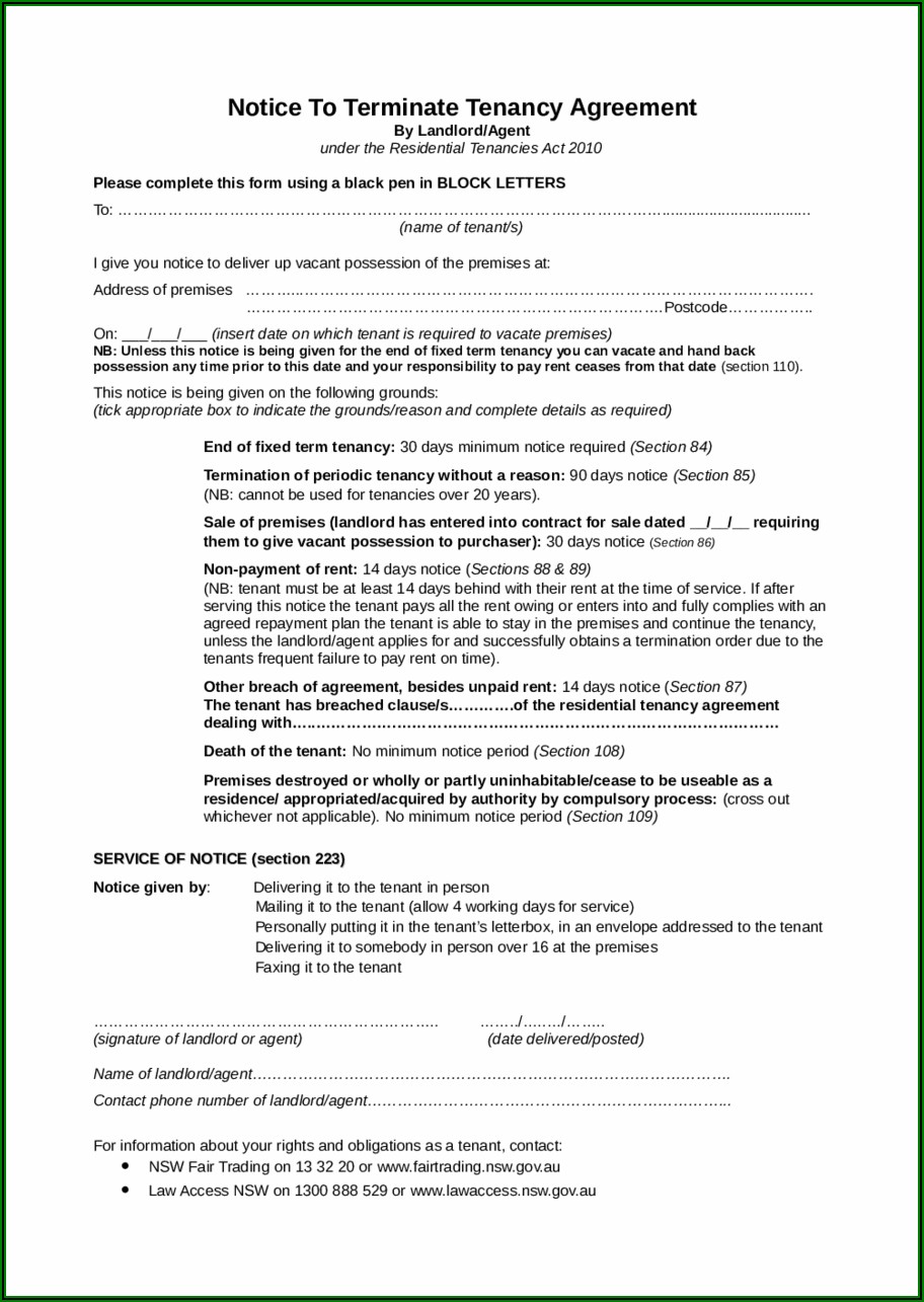 Notice To Vacate Rental Property Nsw Form