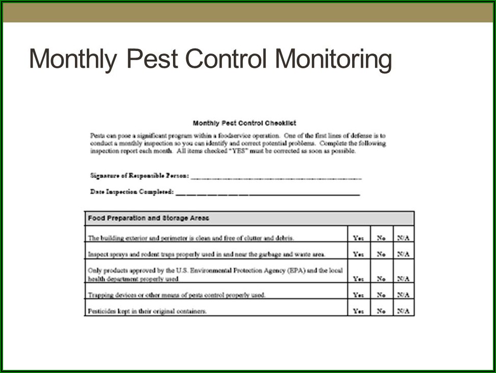 Pest Control Monitoring Form