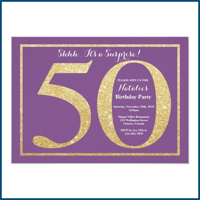 Purple And Gold 50th Birthday Invitations