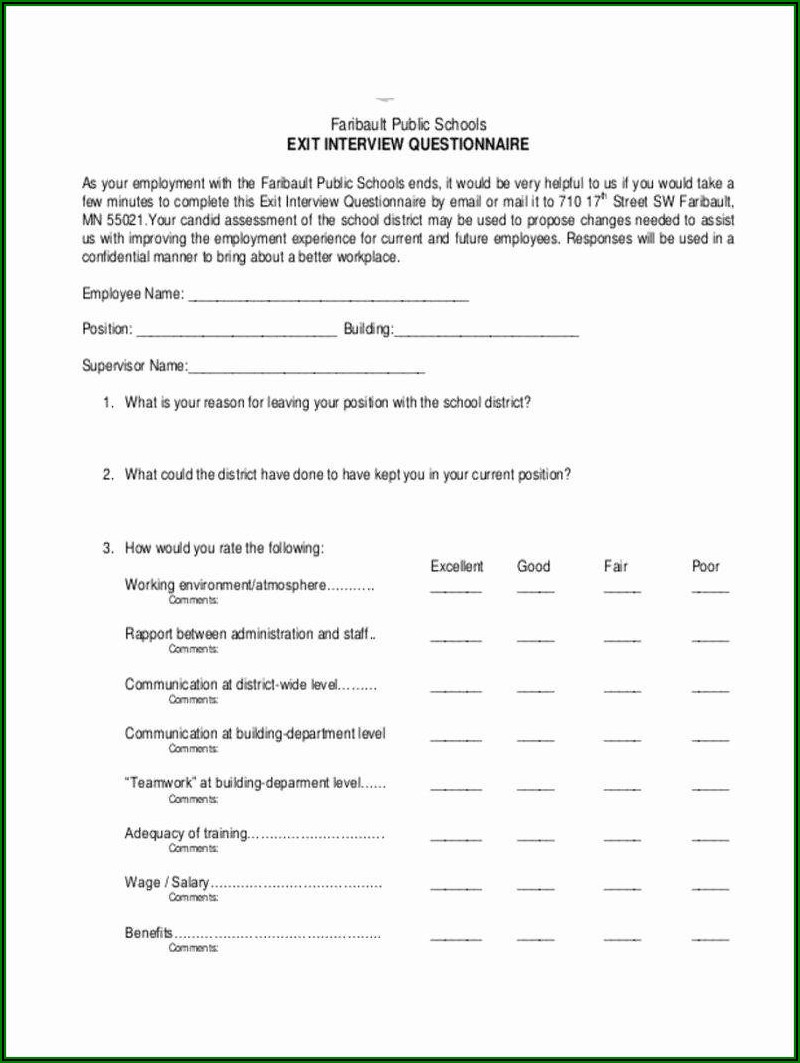 Sample Of Exit Interview Form